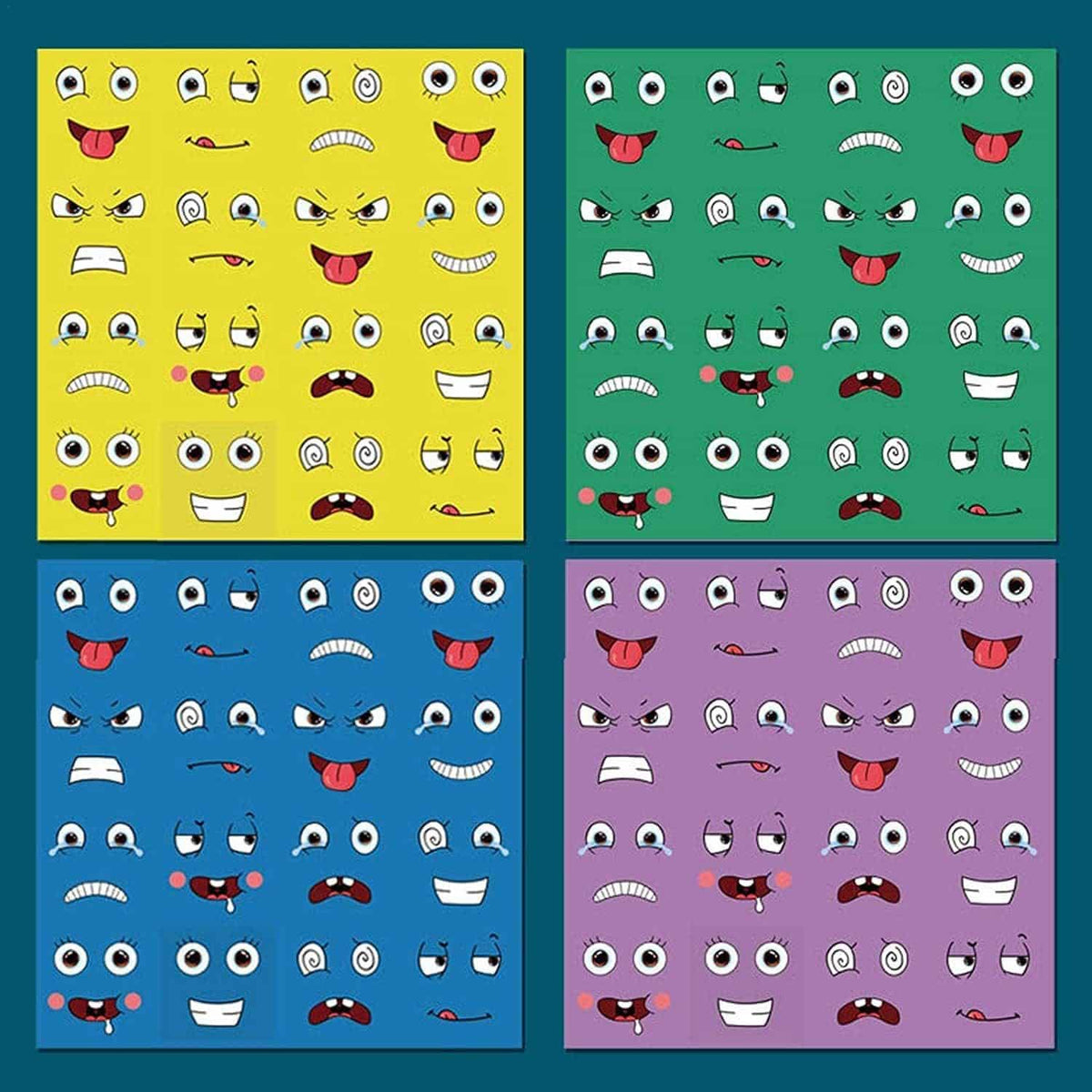 Set 16 Cuburi de Constructie din Lemn, 4 Jucatori, 64 Posibilitati cu Cartonase, Imita Expresii Faciale si Emotii, +3 Ani - LUDIRO