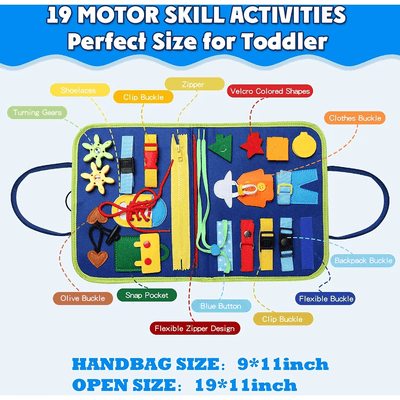 Resigilat - Carte Senzoriala Interactiva Montessori, Jucarie de Calatorie, 25 Activitati, Motricitate Fina, Creativitate si Indemanare, 28 x 23 Cm, +1 An - LUDIRO