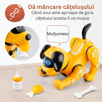 Catelus Robot Inteligent care Canta, Danseaza, Povesteste si Ajuta la Dezvoltarea Limbajului si Creativitatii, Cel mai Bun Prieten pentru Educatie si Distractie, + 3 Ani, Galben Negru - LUDIRO