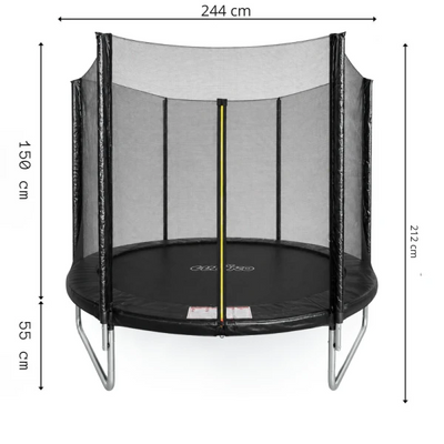 Trambulină pentru Copii 244 cm cu Plasă de Protecție Exterioară, 48 Arcuri, Certificare de Siguranta, Negru - LUDIRO