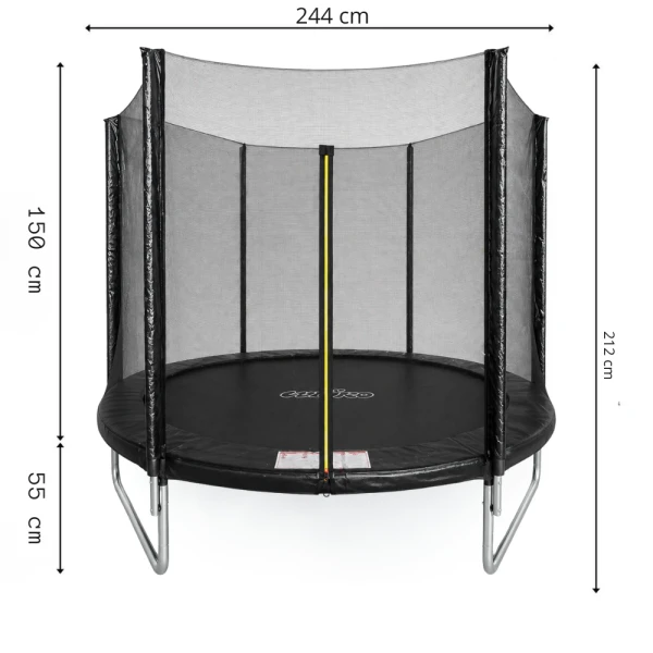Trambulină pentru Copii 244 cm cu Plasă de Protecție Exterioară, 48 Arcuri, Certificare de Siguranta, Negru - LUDIRO