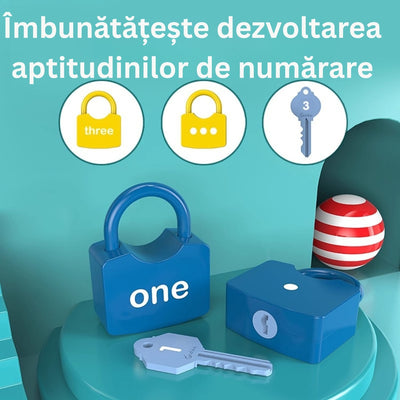 Joc Educativ Montessori Lacăte și Chei, Învățare Cifre 1-10, 20 Piese, Abilități Motorii, Fără BPA, Copii 3+ Ani - LUDIRO