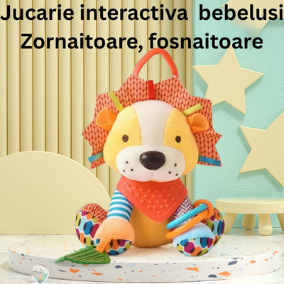 Jucărie de Pluș Interactivă Leu pentru Bebeluși, Senzorială, Dentiție, Agățătoare Cărucior și Pătuț, 0+ Luni - LUDIRO