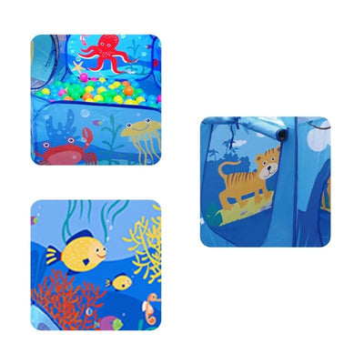 Cort de Joaca cu Tunel si Piscina, Potrivit pentru Gradinita sau Acasa, Interactiv, Design Marin, Usor de Montat si Depozitat, Perfect pentru Interior si Exterior, Fara Bile Incluse, + 3 Ani - LUDIRO