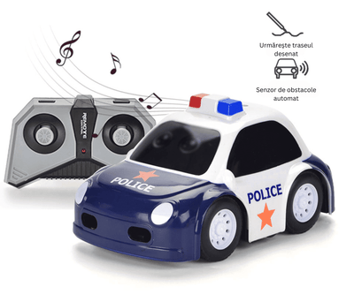 Masinuta de Politie cu Telecomanda, Functii Inteligente Multiple, Senzor de Urmarire Obiect, Traseu Prestabilit prin Desen, Muzica Interactiva, Acumulator cu Incarcare USB, 14x8.5x7 Cm, +3 Ani, Utilit - LUDIRO