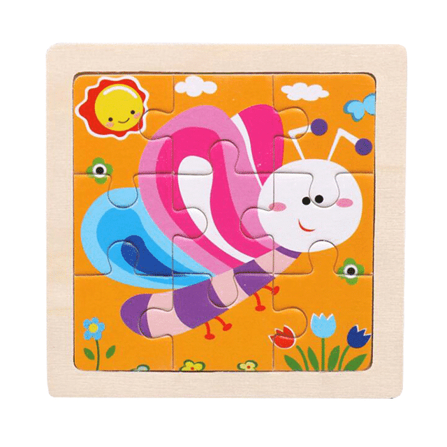 Puzzle Educativ din Lemn pentru Copii, Fluturas, 9 Piese, 11x11x0.5 Cm, + 3 Ani - LUDIRO