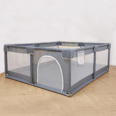 Tarc de Joaca pentru Copii, 1-5 Ani, 180x150x66 Cm, Spatiu Sigur si Generos, Cu Plasa Moale, Protectie la Colturi si Structura Stabila, Ideal pentru Interior si Exterior, Usor de Asamblat, Gri - LUDIRO