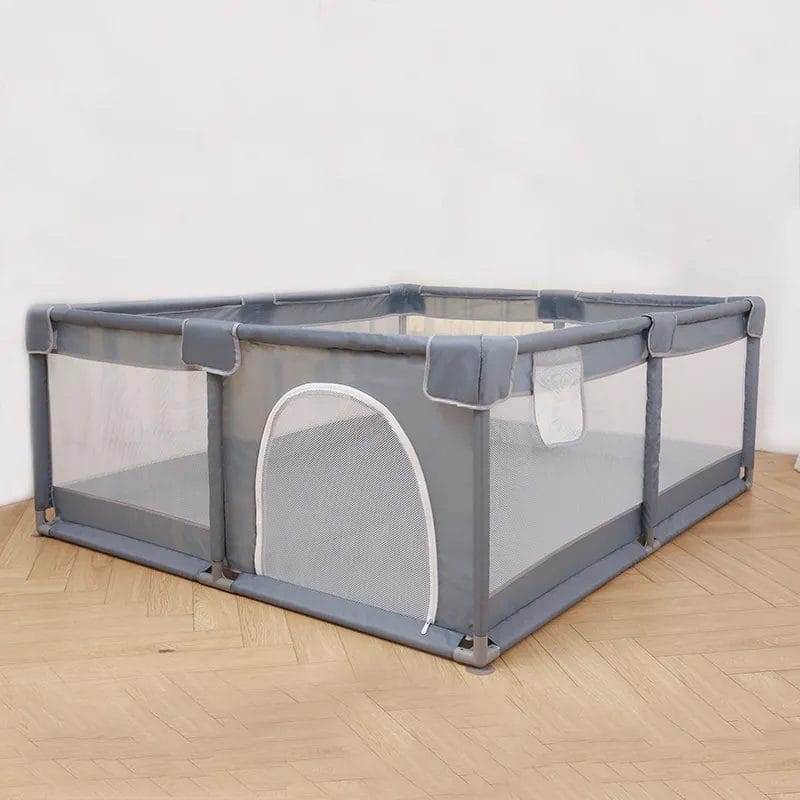 Tarc de Joaca pentru Copii, 1-5 Ani, 180x150x66 Cm, Spatiu Sigur si Generos, Cu Plasa Moale, Protectie la Colturi si Structura Stabila, Ideal pentru Interior si Exterior, Usor de Asamblat, Gri - LUDIRO