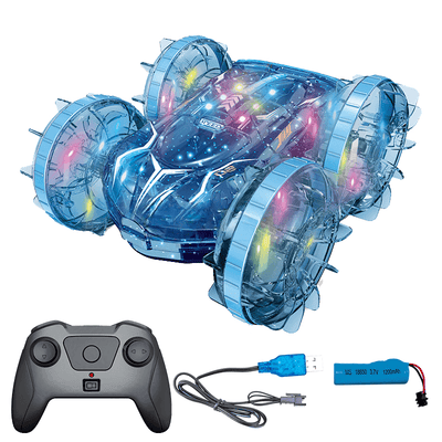 Masinuta RC Amfibie pentru Copii Ludiro, Rotire 360°, Lumini LED, Acumulator USB, Merge si pe Apa si Uscat, Albastru, + 5 Ani - LUDIRO