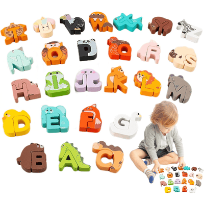Set Alfabet Creativ din Lemn Ludiro, Litere cu Animale Montessori, Educatie prin Joaca, + 3 Ani - LUDIRO