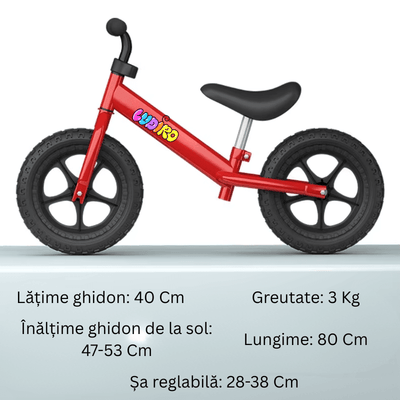 Resigilat - Bicicleta de Echilibru fara Pedale LUDIRO pentru Copii intre 2-5 Ani, Reglabila pe Inaltime, Rotire Ghidon 360 Grade, Roti din Polimer Antisoc Diametru 30 Cm, Cadru Metalic, Rosu - LUDIRO