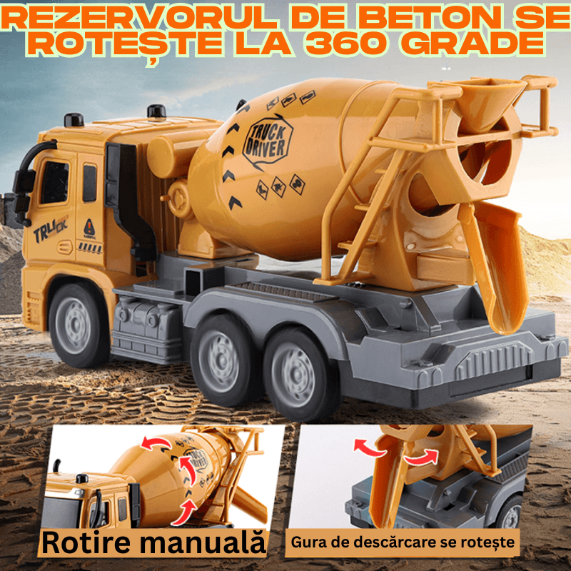 Betoniera cu telecomanda RC LUDIRO, Camion realist 1:20 cu Rezervor Rotativ 360°, Sunete, Lumini si Control Complet, Ideal pentru Copii Pasionati de Constructii - LUDIRO