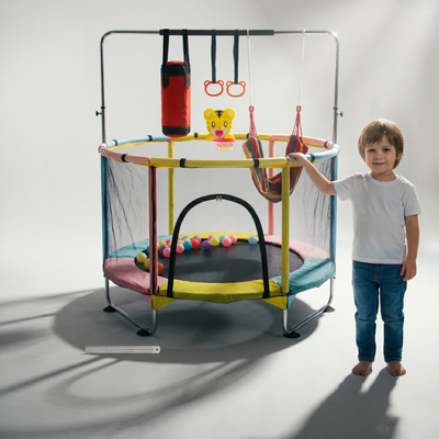Resigilat - Trambulinǎ pentru Copii 6-in-1 cu Plasǎ de Protecție, Arcuri de Otel, Diametru 140 cm, 1-6 ani - LUDIRO