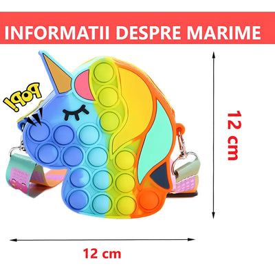 Jucarie Interactiva Antistres Tip Gentuta de Umar Pop IT NOW din Silicon, Cu Fermoar si Curea, Model Unicorn, 12X12X4 cm, Multicolor, + 3 Ani - LUDIRO