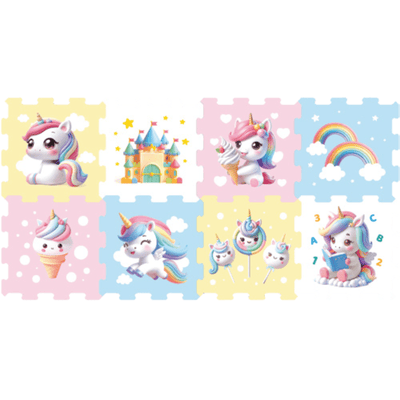 Covor Puzzle copii LUDIRO, 8 Piese Unicorn 30x30 Cm, Saltea Joaca din Spuma EVA Antiderapanta - LUDIRO