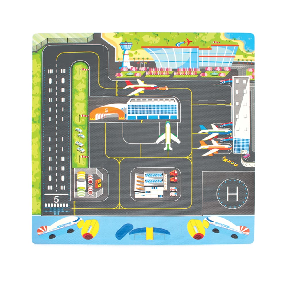 Covor Puzzle din Spuma EVA pentru Copii Ludiro, Set 9 Piese Educationale cu Aeroport, Avion 3D de Asamblat - LUDIRO