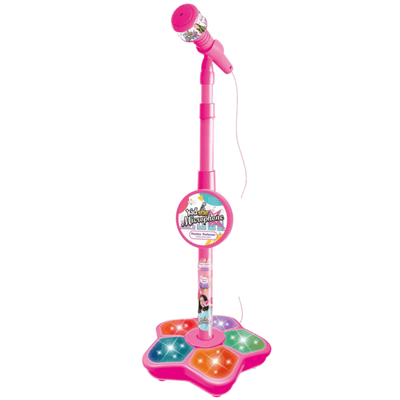 Resigilat - Microfon Karaoke pentru Copii cu Stativ Reglabil, Sunete, Lumini si Functie MP3, Roz - LUDIRO