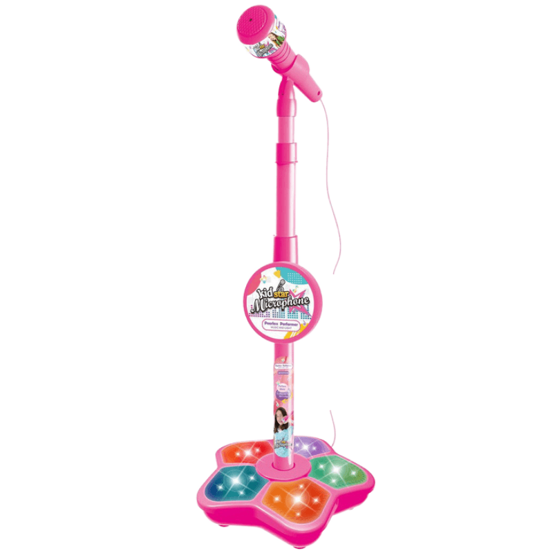 Resigilat - Microfon Karaoke pentru Copii cu Stativ Reglabil, Sunete, Lumini si Functie MP3, Roz - LUDIRO
