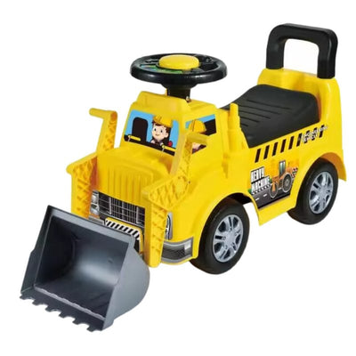 Buldozer Ride On pentru Copii, Cu Remorca, Volan si Claxon, Cupa de Carat Functionala, Scaun Confortabil, Sprijin pentru Spate, 65.5x37x22.5 Cm, +3 Ani, Galben Negru - LUDIRO