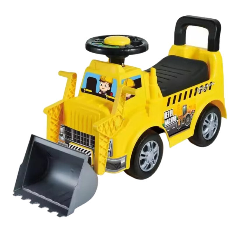 Buldozer Ride On pentru Copii, Cu Remorca, Volan si Claxon, Cupa de Carat Functionala, Scaun Confortabil, Sprijin pentru Spate, 65.5x37x22.5 Cm, +3 Ani, Galben Negru - LUDIRO