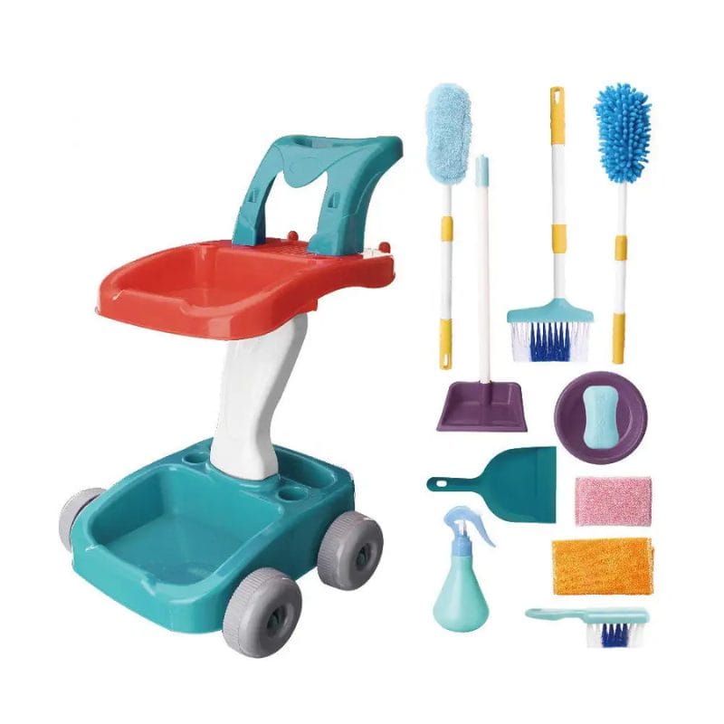 Set de Curatenie pentru Copii, Carucior cu 22 Accesorii, Ideal pentru Imitarea Parintilor si Invatarea Responsabilitatii, Set Complet cu Perii, Matura, Mop si Pulverizator, + 3 Ani - LUDIRO