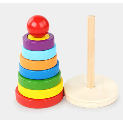 Jucarie din Lemn Educativa de Stivuire cu Forme Geometrice, Turn Montessori, + 3 Ani, 15.5x9 cm - LUDIRO