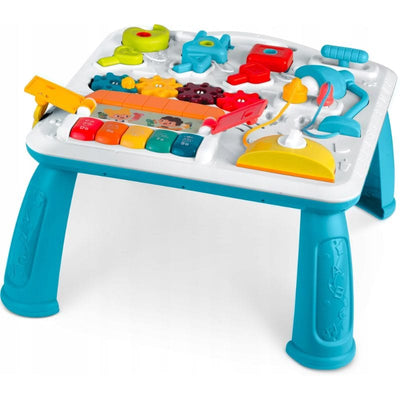 Masuta Educativa cu Activitati Montessori 2 in 1, Jucarie Muzicala, Lampa LED, Prajitor de Paine, Pian, Numere, Culori si Forme, Elemente Mobile, Volum Reglabil, + 1 An - LUDIRO
