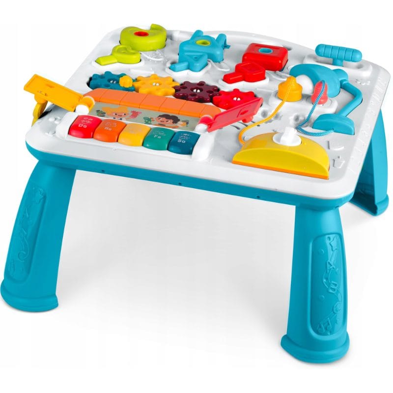 Masuta Educativa cu Activitati Montessori 2 in 1, Jucarie Muzicala, Lampa LED, Prajitor de Paine, Pian, Numere, Culori si Forme, Elemente Mobile, Volum Reglabil, + 1 An - LUDIRO