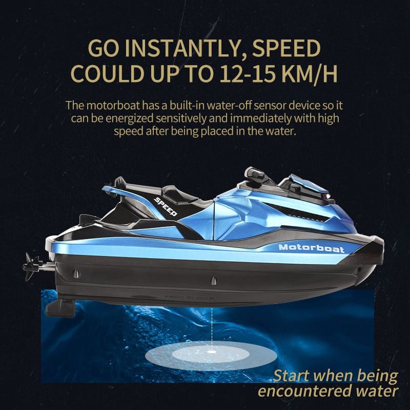 Barca cu Telecomanda, Skijet, Scara 1:47, Motor Dual, Rotatie 360 Grade, Viteza Maxima 15 km/h, Acumulator cu Incarcare USB, 22.5x9x9 Cm, Albastru, + 14 Ani - LUDIRO