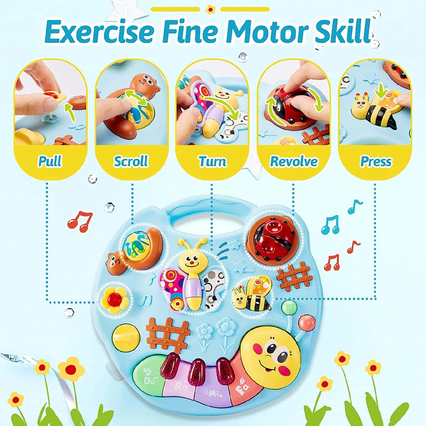 Jucarie Interactiva Bebelusi 3 in 1, Lumini si Sunete, Educativa, Multiple Activitati, Cu Picioare si Sistem de Agatare, 26.5x27.5x17 Cm, + 1 An - LUDIRO