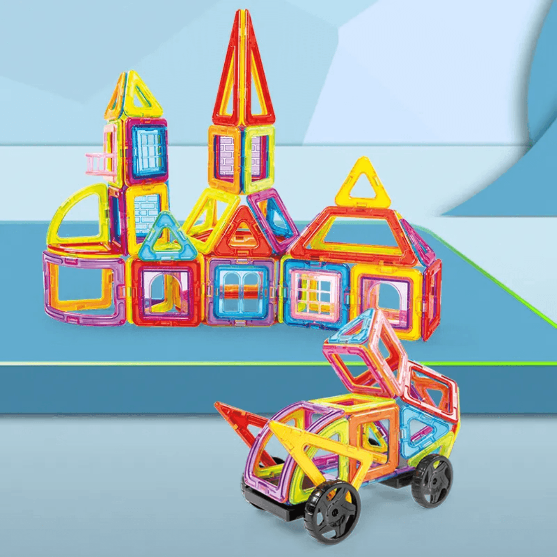 Set Magnetic Constructii 86 Piese , Joc Educativ STEM 3D pentru Copii +3 Ani - LUDIRO