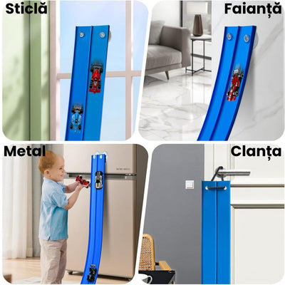 Pistă Auto Flexibilă Ludiro 4.5m, 2 Benzi, Prindere Ventuze, Compatibilă 1:64, Albastru - LUDIRO