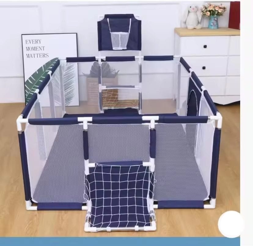 Țarc de copii XXL 235×129×66 Cm, Loc de Joacă Sigur cu Poartă si Coș, Acces Lateral cu Fermoar, Cadru din Oțel Inoxidabil, 1–6 Ani, Albastru - LUDIRO