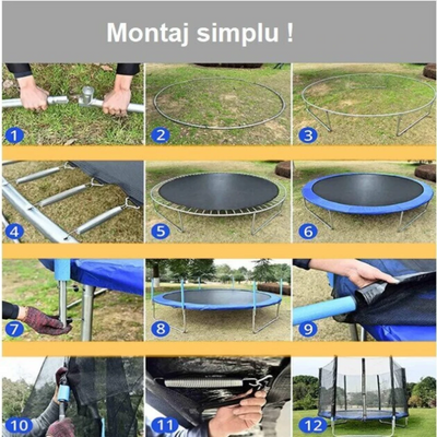 Trambulină pentru Copii 244 cm cu Plasă de Protecție Exterioară, 48 Arcuri, Certificare de Siguranta, Albastru - LUDIRO