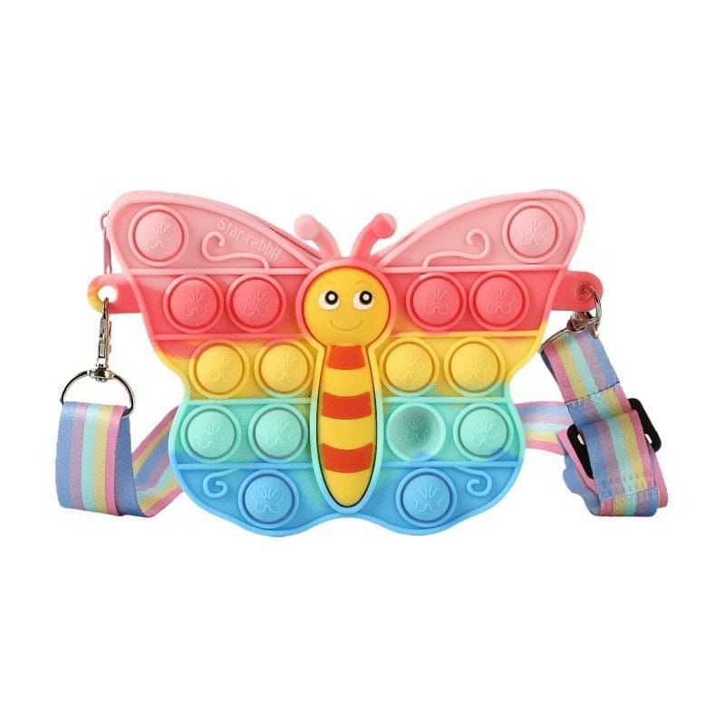 Gentuta de Umar Interactiva Antistres Pop IT NOW din Silicon, Cu Fermoar si Curea, Fluture, Multicolor, + 3 Ani - LUDIRO