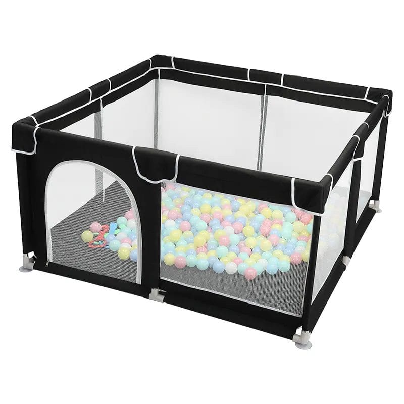 Tarc de Joaca pentru Copii, 1-5 Ani, 180x150x66 Cm, Spatiu Sigur si Generos, Cu Plasa Moale, Protectie la Colturi si Structura Stabila, Ideal pentru Interior si Exterior, Usor de Asamblat, Negru - LUDIRO