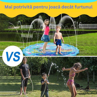Covoras cu Apa pentru Joaca LUDIRO, Diametru 170 Cm, Fantana Arteziana Interactiva cu Animalute, Unicorn si Delfini, Joaca Distractiva si Educativa in Gradina pentru Copii, 1-6 Ani - LUDIRO