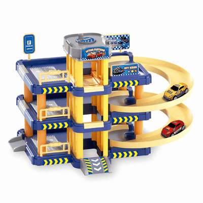 Set de Joaca Parcare pentru Masinute, 3 Nivele, Coborare in Spirala, Lift Manual, 2 Masinute, 37x26.5x32 Cm, + 3 Ani - LUDIRO