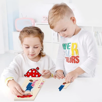 Puzzle Corpul Uman – Fetița, 5 Straturi, 28 Piese din Lemn, 3+ Ani - LUDIRO