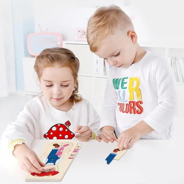 Puzzle Corpul Uman – Fetița, 5 Straturi, 28 Piese din Lemn, 3+ Ani - LUDIRO