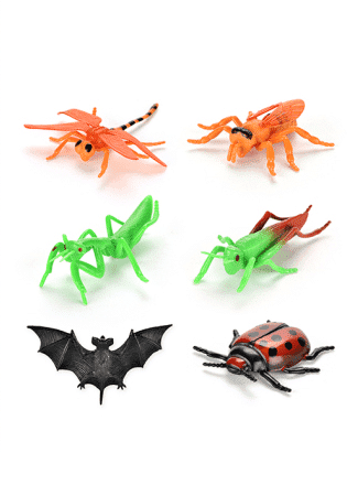Set 5 Figurine Insecte si 1 Liliac, Culori Vii, Plastic, Dimensiune 10 Cm, + 3 Ani - LUDIRO
