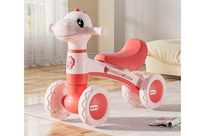 Bicicleta Dinozaur cu 4 Roti fara Pedale pentru Copii, Cu Structura Stabila, Functie cu Muzica si Lumini Interactive, 80 x 58 x 51 Cm, Roz - LUDIRO