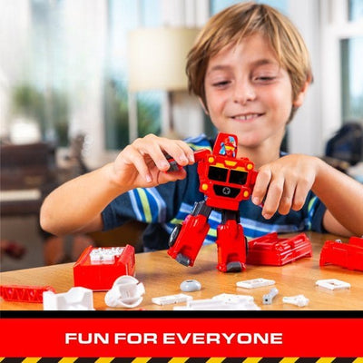 Resigilat - Robot Transformer DIY in 3 Masini de Pompieri, Surubelnita Inclusa, 6x7.5x13.5 cm, + 3 Ani, Rosu - LUDIRO