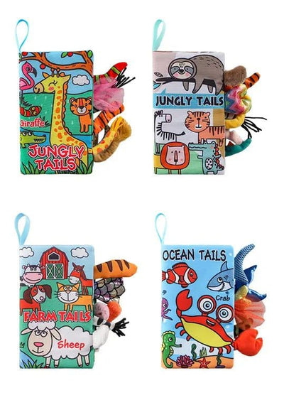 Set 4 Carti Senzoriale Bebelusi, Stimuleaza Simturile, Codite, 22x12 Cm, Material Textil, + 0 Luni - LUDIRO