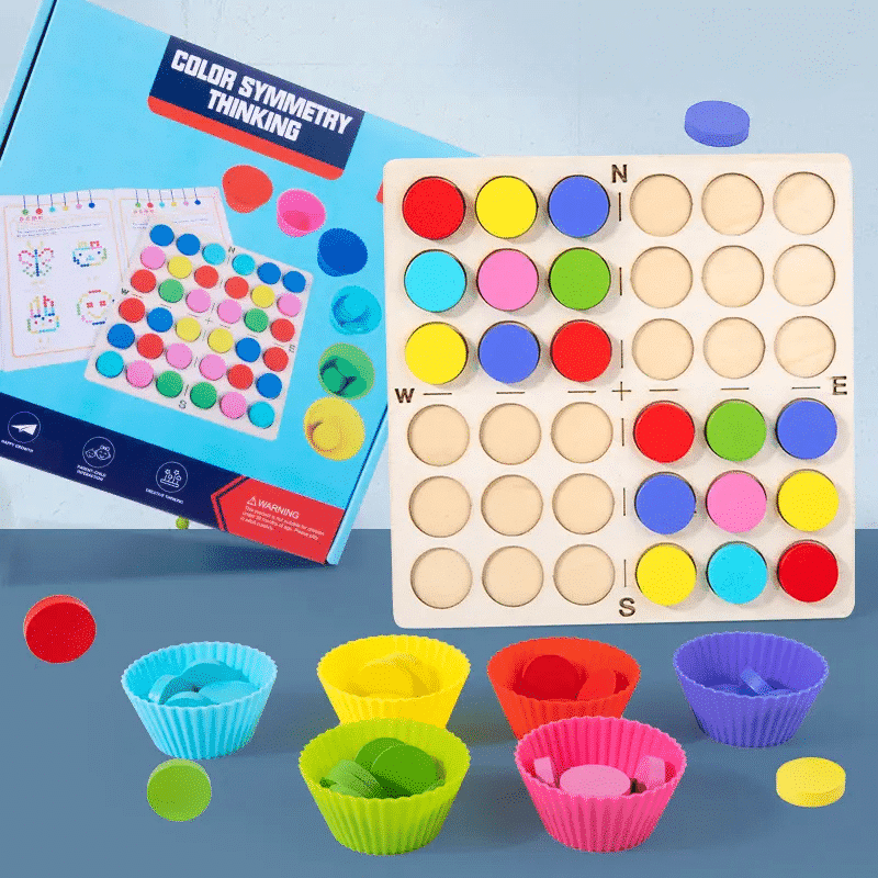 Joc Educativ din Lemn Montessori, Pentru Memorie, Sortare si Potrivire a Culorilor, 48 Piese, 23x5x24 cm, + 3 Ani - LUDIRO