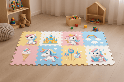 Covor Puzzle copii LUDIRO, 8 Piese Unicorn 30x30 Cm, Saltea Joaca din Spuma EVA Antiderapanta - LUDIRO
