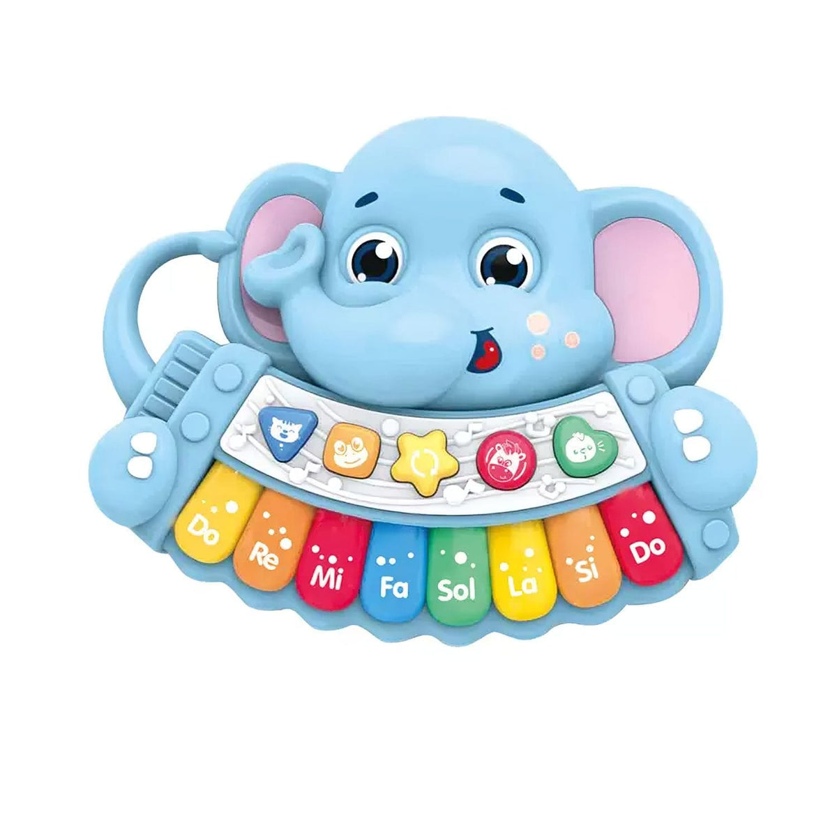 Resigilat - Jucarie Interactiva Bebelusi, Pian Cu Lumini si Sunete, Elefant, Albastru, 20.5x16.5x5 cm - LUDIRO