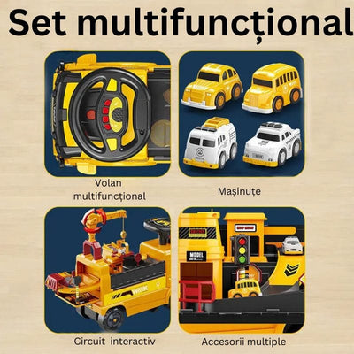 Camion 4 in 1 cu Functie Ride-On, Circuit Interactiv si Macara, Jucarie Educativa pentru Copii cu Volan Multifunctional, Lumini si Sunete, + 3 Ani - LUDIRO