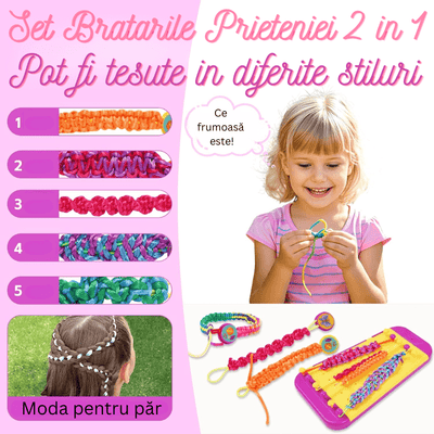 Set Creativ Bratarile Prieteniei 2 in 1 cu Razboi de Tesut, Margele, Fire si Accesorii Colorate, Ludiro, +6 Ani - LUDIRO