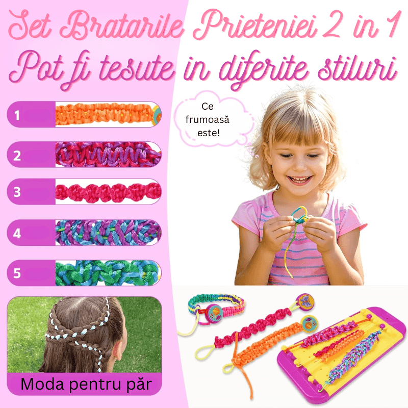 Set Creativ Bratarile Prieteniei 2 in 1 cu Razboi de Tesut, Margele, Fire si Accesorii Colorate, Ludiro, +6 Ani - LUDIRO